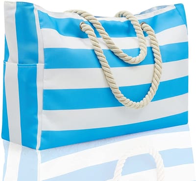 Grote waterdichte strandtas – Zwemtas met rits, vakantiehandtas voor dames – hemelsblauw