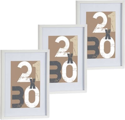 3x stuks houten fotolijst - wit - 30 x 40 cm - fotolijstje - met passe-partout - decoratie