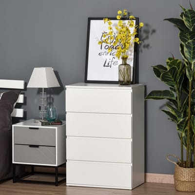 STILVORA Ladekast 55 x 33 x 80 cm – 4 Greeploze Lades Met Softclose – Anti Kantelband Voor Woon En Werkkamer – MDF – Zonder Matras – Wit