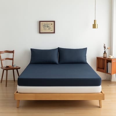 Bamboe hoeslaken Space Blue donkerblauw 140x200 cm – Topdekmatras hoeslaken, zacht, ademend & hypoallergeen | Boomba Bamboo®