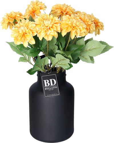Bellatio Design Kunstbloem Dahlia boeket - 10x stelen - 50 cm - lichtgeel - kunst zijdebloemen