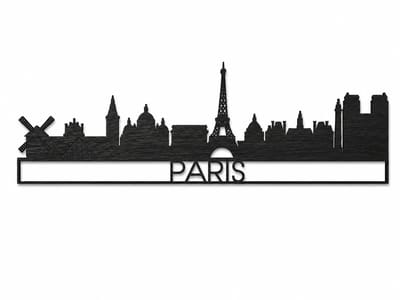 Houten wanddecoratie - Wooden wall decoration | Skyline Parijs 70 x 23cm Paris | Zwart - Black | Muurdecoratie - Wall art - Design Wandfiguur - Echt Hout - Real Wood - City - Citytrip - Stad