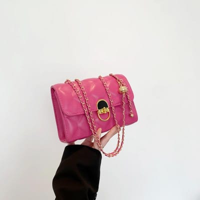 Diamantgeborduurde Draad Kleine Vierkante Tas voor Dames Lente Nieuwe Mode Ketting Één-schouder Crossbody Tas Trendy Onderarm Tas pink
