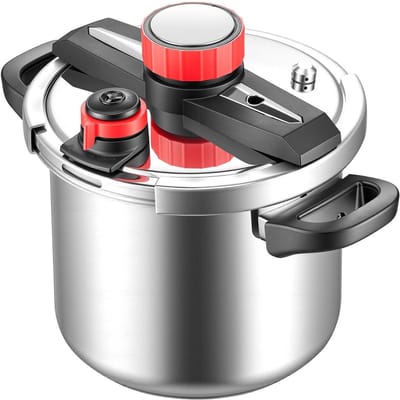 Autocuiseur, Autocuiseur 7L en Acier Inoxydable, Conserveur à Pression avec Panier Vapeur, Couvercle en Verre Trempé, Trois Niveaux de Pression pour la Viande,