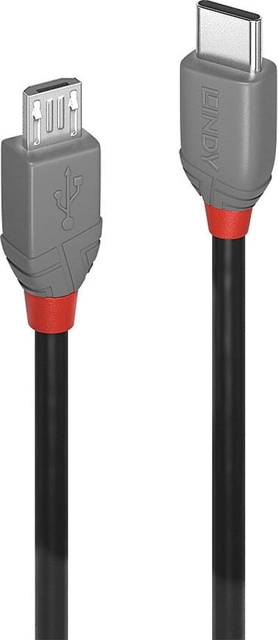 LINDY USB-kabel USB 2.0 USB-C stekker, USB-micro-B stekker 0.50 m Zwart, Grijs 36890