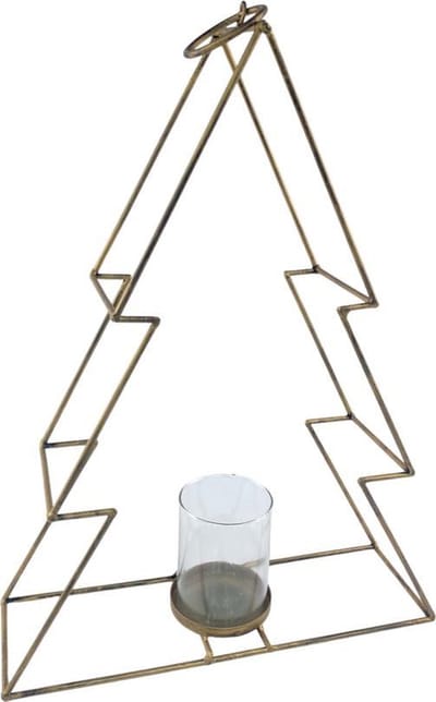 Metalen Kerstboom met Waxinelichthouder 54 cm – Gouden Kerstboom Kandelaar met Glazen Theelichthouder – Kerstdecoratie voor Tafel, Kast, Vensterbank en Schouw – Goud