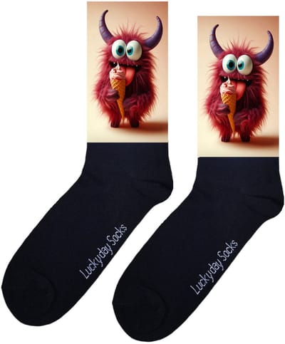 Luckyday Socks - Unisex sokken - Paars monstertje - IJs - cadeau sokken - Maat 37-44