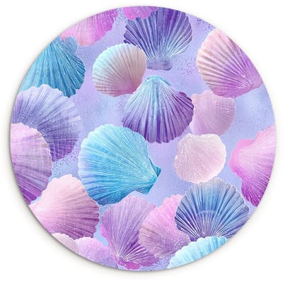 WallCircle® Wandcirkel 120x120 cm - Muurcirkel Schelpen - Paars - Blauw - Patroon - Muurdecoratie woonkamer - Wanddecoratie slaapkamer - Kamer decoratie accessoires - Ronde schilderijen XXL