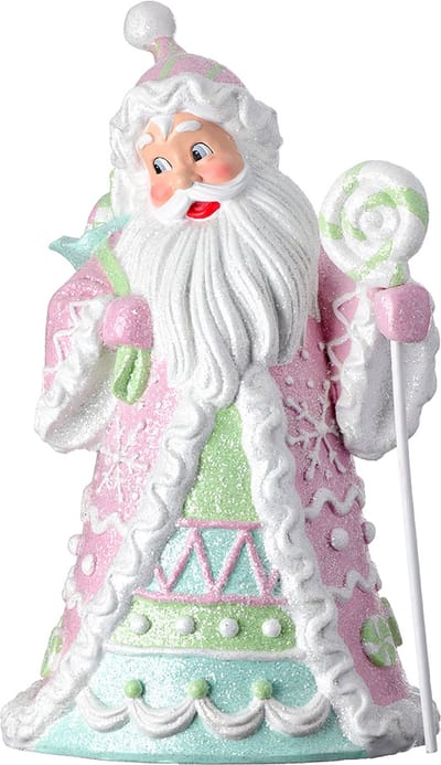 Viv! Christmas Kerstbeeld - Kerstman met Snoep - pastel - roze - 46cm