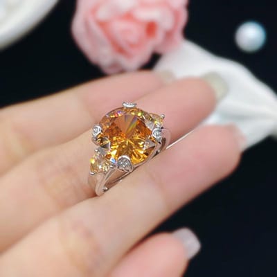 POMOiii Ronde vorm Heldergeel Zirkoon damesringen Elegante accessoires voor feest Huwelijksverjaardag Cadeau Statement Sieraden