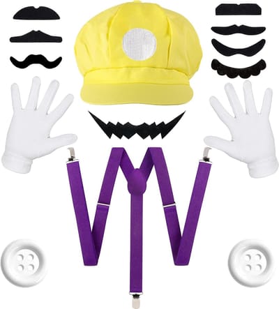 Mario Brothers Kostuum Accessoires voor Carnaval en Halloween - Hoed, Snor, Handschoenen en Steunbanden voor Cosplay en Feestjes