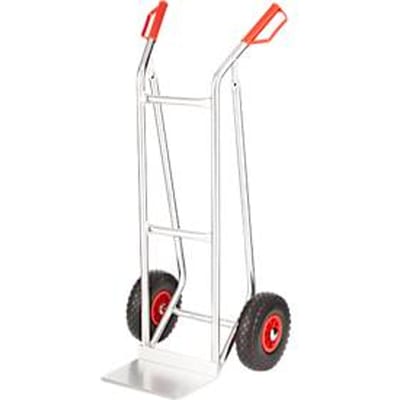 Schäfer Shop Select aluminium steekkar 2132A/150, met handgrepen en veiligheidsbeugel, polyurethaanwielen, schep B 300 x T 210 mm, tot 150 kg