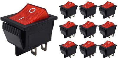 ProRide Wipschakelaar ON-OFF KCD4-202 - 2 Polig - 250V/16A - 30x22mm - Rood zonder controlelampje - 10 stuks