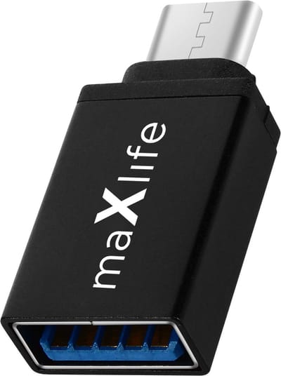 MaXlife, USB-A Female naar USB-C Male Adapter Ultra-compact, Zwart