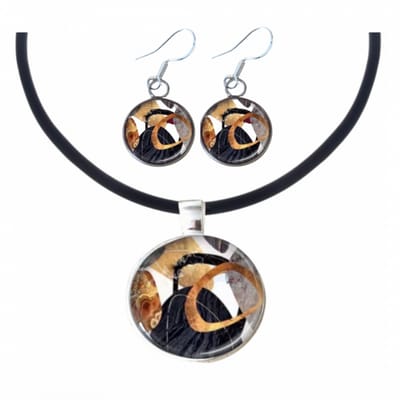 2-Delige set-Fayen-Zilver lange oorbellen-Verstelbare ketting 2.5 cm- Charme Bijoux