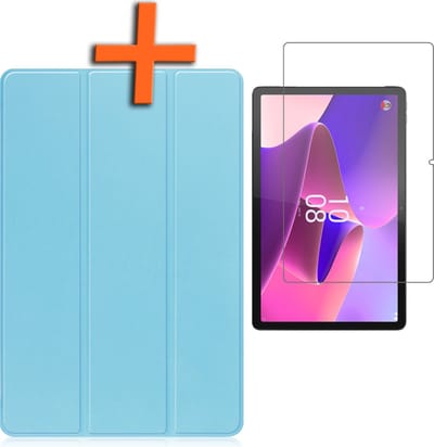Hoesje - Geschikt voor Lenovo Tab P11 Pro - Met Screenprotector - Trifold Bookcase - Hard Cover Case - Met Uitsparing Geschikt voor Lenovo Pen - Hardcover Book - Tablet Hoes - Lichtblauw