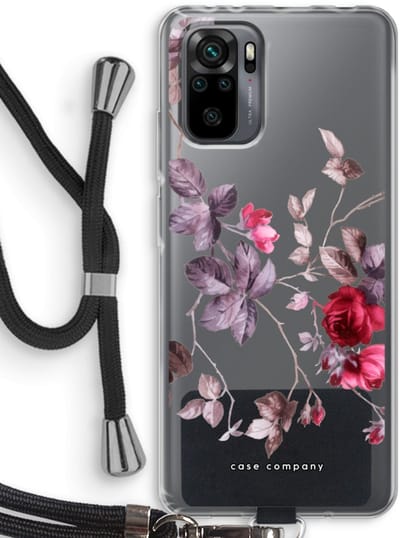 Case Company® - Hoesje met koord geschikt voor Xiaomi Redmi Note 10 Pro hoesje met Koord - Mooie bloemen - Telefoonhoesje met Zwart Koord - Bescherming aan alle Kanten en Over de Schermrand