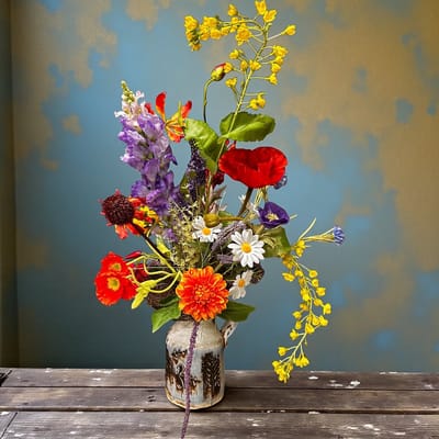 Kunstbloemen Boeket met Vaas – Kleurrijk Veldboeket – 65 cm – Seta Fiori