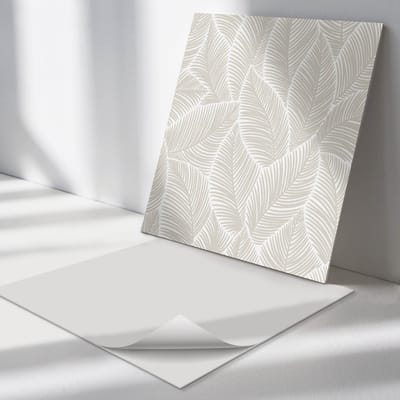 Wallfluent Vinyl Tegels - Bladpatroon in Arrangement Zelfklevende Vinyl Tegels - 30 cm x 30 cm - Beige Vinyl Tegels - Set van 9 - Vierkant PVC Tegels - Bloemen en Planten Plaktegels - Vinyl Wandtegels - Plaktegels Keuken en Badkamer