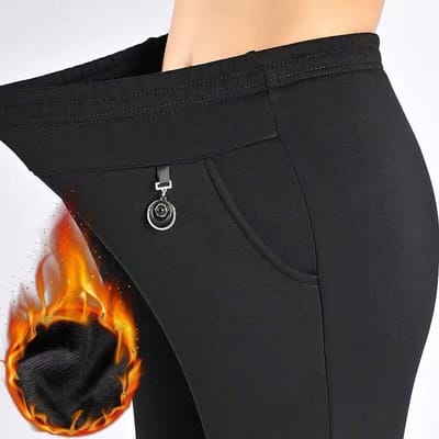 Damesbroek van middelbare leeftijd Winter Verdikt Dik Warm Hoge taille Losse Rechte Casual Oudere Damesbroek XXXXXL black
