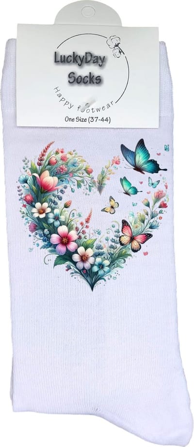 Valentijns sokken - Valentijn Cadeau - Grappige sokken - Leuke sokken - Hem Haar sokken - Vrolijke sokken - Vlinders - Verliefd - Vaderdag - Moederdag - Verjaardag cadeau - Kerst cadeau - Leuk Cadeau - Speciaal cadeau - Sokken maken Happy - 37-44