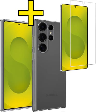 Hoesje - Met Screenprotector - Geschikt voor Samsung Galaxy S25 Ultra - Sterk & Shockproof - Back Cover - Siliconen Case - Telefoon Hoes - Telefoonhoesjes - Transparant