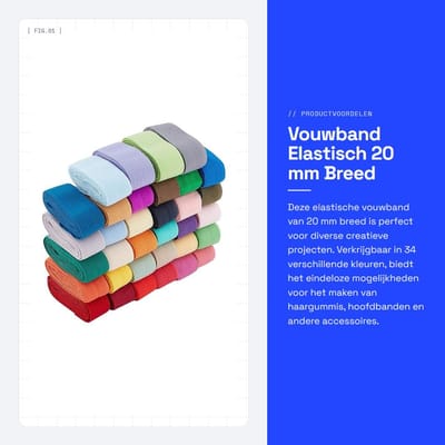Dailygoods- Elastisch Band 34 Meter - Rekbaar - Vouwband - 20 mm Breed - 34 Kleuren - Duurzaam en Zacht