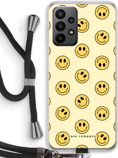 Hoesje met koord geschikt voor Samsung Galaxy A23 hoesje met Koord - Smiley N°2 - Telefoonhoesje met Zwart Koord - Bescherming aan alle Kanten en Over de Schermrand