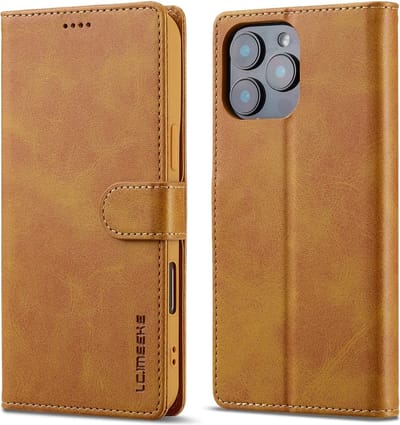 LC.IMEEKE Hoesje - Geschikt voor iPhone 16 Pro Max Hoesje - LC.IMEEKE Luxe Book Case - Bruin