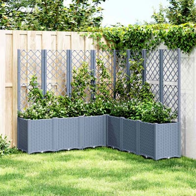 vidaXL - Plantenbak - met - latwerk - 160x160x140 - cm - polypropeen - blauwgrijs