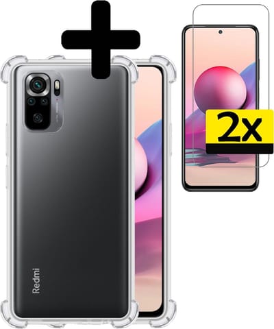 Hoesje - Met Screenprotector - 2 Stuks - Geschikt voor Xiaomi Redmi Note 10S - Sterk & Shockproof - Siliconen Case - Back Cover - Telefoon Hoes - Shock Proof - Telefoonhoesjes - Transparant