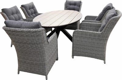 7-delige tuinset | 6 Dublin tuinstoelen (MG) | 220cm ovale Cyprus tuintafel (Wood)