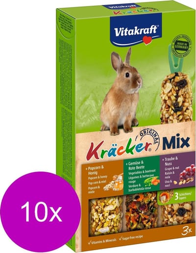Vitakraft Konijn Kracker 3in1 - Konijnensnack - 10 x Musli&Groente&Popcorn