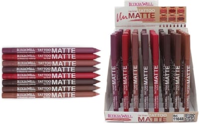Leticia Well - Set met 8 tinten Matte Tattoo Lippotlood - Lipliner - Fucsia - Hot Red - Nude Perfect - Brown Cafe - Iconic Red - Chocolate - Brown Sugar - Velvet Nude - Set met 8 stuks