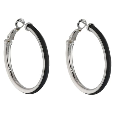Behave - Oorringen - Zilverkleurige Oorringen met Zwart Rubber Inleg - 4cm