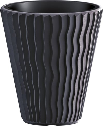 Prosperplast Plantenpot/bloempot Sand Waves - buiten/binnen - kunststof - antraciet - D39 x H43 cm - met binnenpot