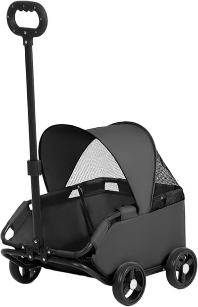 Dierenwagen - Huisdierbuggy - Reizen met huisdier - Opvouwbaar frame - 54 x 36 x 26 cm - Zwart