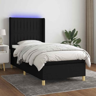 vidaXL - Boxspring - met - matras - en - LED - stof - zwart - 90x200 - cm