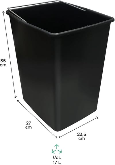 Vervangende Kunststof Binnenemmer voor Afval- en Recyclebak | 17 L | Met Handgreep | Compatibel met Diverse Modellen | Zwart