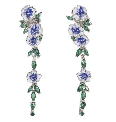 Oorbellen- Blauw- Bloemen- lang- steker- Charme Bijoux