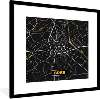 Fotolijst incl. Poster - Plattegrond - Bree - Goud - Kaart - Stadskaart - 40x40 cm - Posterlijst