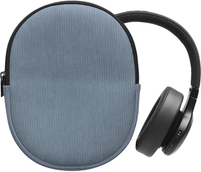 kwmobile headset case geschikt voor JBL Tune 600 / 500BT / 510BT / 450 hoes - 22,5 x 17 cm - Koptelefoon cover met rits - Neopreen en ribfluweel - In vintage blauw