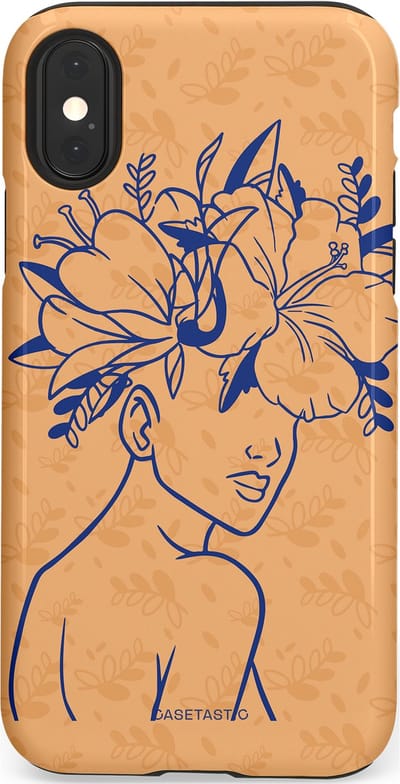 Casetastic hoesje geschikt voor Apple iPhone X / Apple iPhone XS - Dubbellaagse bescherming - Lijn en Bloesem - Fashion Case - Perzik
