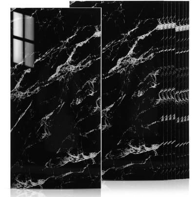 Set van 10 Zelfklevende Muurfolie - 60x30 cm Marmerlook Waterdichte Folie voor Badkamer & Keuken (Zwart)