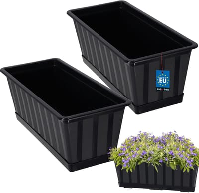KOTARBAU® 2 st Balkonbak, Bloembak voor Balkon, Kunststof, 40 x 18 x 14 cm, Plantenbak, Antraciet, Plantenbak Balkon, met Schotel, Rechthoekig