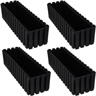 Kotarbau Balkonbak - Rustieke Houten Look - 60 cm - Antraciet - Set van 4