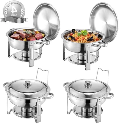 Chafing Dish Set - Buffet Warmer - Gerechten Warm Houden - Inklapbaar Design - 4.7 Liter - Zilver