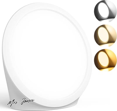 Mrs. Jones Daglichtlamp 10.000 lux zonlicht 3 lichtkleuren 6 timers 5 instelbare lichtintensiteiten geheugenfunctie UV-vrij bureau energiezuinig stijlvol design .