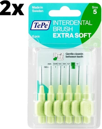 TePe Extra Soft Lichtgroen 0,8mm - 2 x 6 stuks - Voordeelverpakking