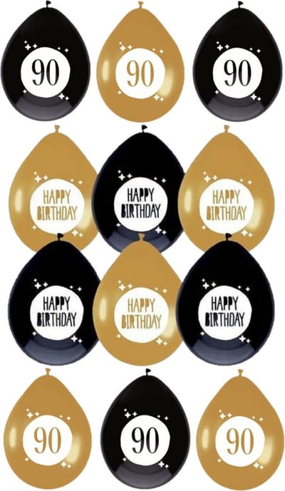 Haza - Feestartikelen verjaardag 90 jaar 36x mix ballonnen zwart/goud